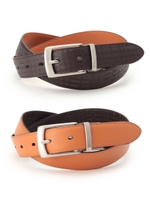 型押しチェックリバーシブルベルト/ダークブラウン(243)