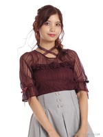 七分袖レーストップス/ワイン