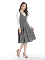 前ボタンベルト使いタックフレアジャンスカ/チャコール