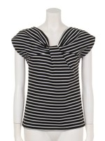 前後2wayねじりボーダーカットソープルオーバー/ブラック