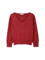 袖パール付き総針Vニット/レッド(100)