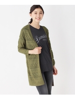 透かし編みロングカーディガン/オリーブグリーン(026)