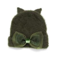 【50%OFF】シフォンリボンつきネコ耳フェイクファーニット帽