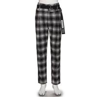 【51%OFF】ベルトつきチェック柄タックパンツ