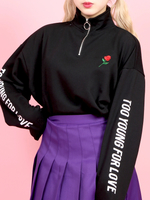 WC/バラ刺繍ハーフZIPスウェット