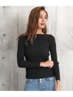 2WAYオープンデザインリブトッ/ブラック(027)