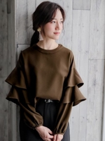 2段フレアスリーブブラウス/ブラウン