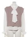 7G CO/ACケーブルニットベスト＆ボウタイブラウスSET/ラベンダー