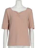 BACKねじりハートネックリブ5分袖TOPS/ピンク