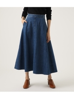 CUT OFF FLARE DENIM LONG SKIRT/BLU