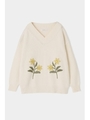 FLOWER EMBROIDERY V NECK ニット/O/WHT1