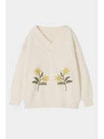 FLOWER EMBROIDERY V NECK ニット/O/WHT1