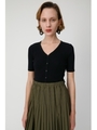 FRONT BUTTON KNIT H／S トップス/BLK