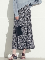 PEサテンアラベスクフラワースカート/ブラック