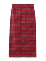 PLAID BUTTON-FRONT SKIRT/レッド
