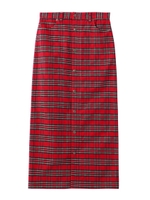 PLAID BUTTON-FRONT SKIRT/レッド
