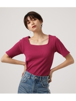 SQUARE NECK CUT RIB TOPS/PNK