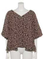 [GREED]Leopard Jacquard V-neck Puff Sleeve BL/OTHER