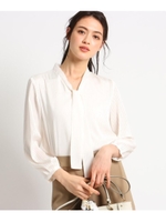 [L]【マシンウォッシュ】サテンストライプ ブラウス/ホワイト(002)