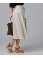 [L]【洗える】ウエストリボン　ストライプフレアスカート/ベージュ(352)