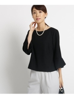 [L]【洗える】ステラドレープツイルフレアスリーブブラウス/ブラック(019)