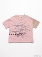 [h/BOY・ボーイズ]ヘリコプタープリント配色切替半袖Tシャツ/ピンク