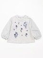 [ベビー]フラワープリント刺繍MIX長袖トブラウス風Tシャツ/ライトグレ-