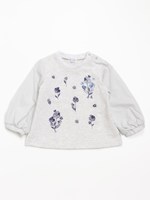 [ベビー]フラワープリント刺繍MIX長袖トブラウス風Tシャツ/ライトグレ-