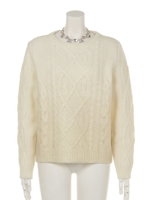 【Arielme】AMネックレス付き箔プリントセーター/オフホワイト