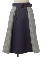 【F i.n.t】トレンチチェック切替フレアースカート/NAVY