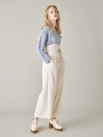 【F】サス付プチリボンワイドパンツ/O.WHT