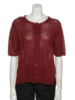 【HONEYCHURCH】ベルギーリネン丸首ＣＤカーディガン/ボルドー