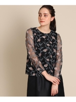 【Lサイズあり】エアリー花柄刺しゅうブラウス/ブラック(193)
