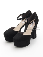 【R&E】チャンキーヒールセパレートパンプス/ブラックスエード