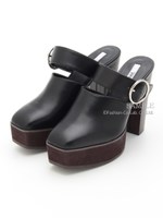 【R&E】リングストラップ厚底ミュール/ブラック