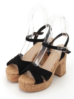 【REZOY】コルク太ヒールクロスサンダル/ブラックスエード