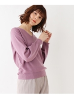 【S-3Lまで】洗える/毛玉になりにくい/スリーブ切り替え小畦Vネックニット/ライトパープル(081)