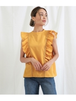 【Settimissimo】 レーステープ使いフリルスリーブブラウス/マスタード(044)