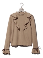 【TORTE】メロー配色フリルテレコTOPS/ベージュ