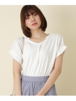 【WEB限定サイズ(S・LL)あり】【洗える】袖タックシルケットカットソー/ホワイト(002)