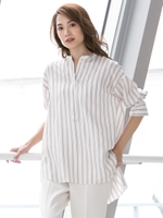 【WEB別注】クラシカルストライプブラウス/ベージュ系その他