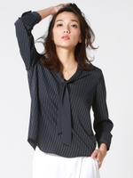 【WEB別注】ストライプボウタイブラウス/ダークネイビー