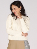 【WEB別注】デザインケーブル編みアランニット/ホワイト