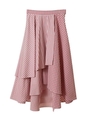 【スカート】ギンガム×ストライプシャツ地スカート/ローズピンク