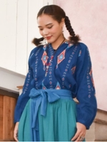 【チャイハネ】ネイティブ柄刺繍トップス/ブルー