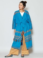 【チャイハネ】ノマドジオメトリックロングカーディガン/ブルー