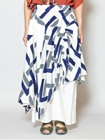 【チャイハネ】和モダン幾何学柄変形ワイドパンツ/ホワイト