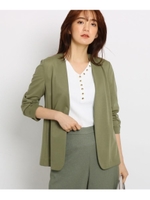 【マシンウォッシュ】ノーカラーポンチジャケット/オリーブグリーン(026)