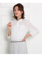 【ママスーツ/入学式　スーツ/卒業式　スーツ】2WAY メタルバーボウタイブラウス/ホワイト(001)