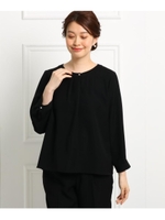 【ママスーツ/入学式　スーツ/卒業式　スーツ】【洗える】フェイクパールタックブラウス/ブラック(019)